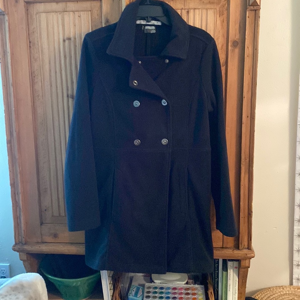 Athleta micro fleece pea coat. Black. Large. EUC. Stretchy & flattering.